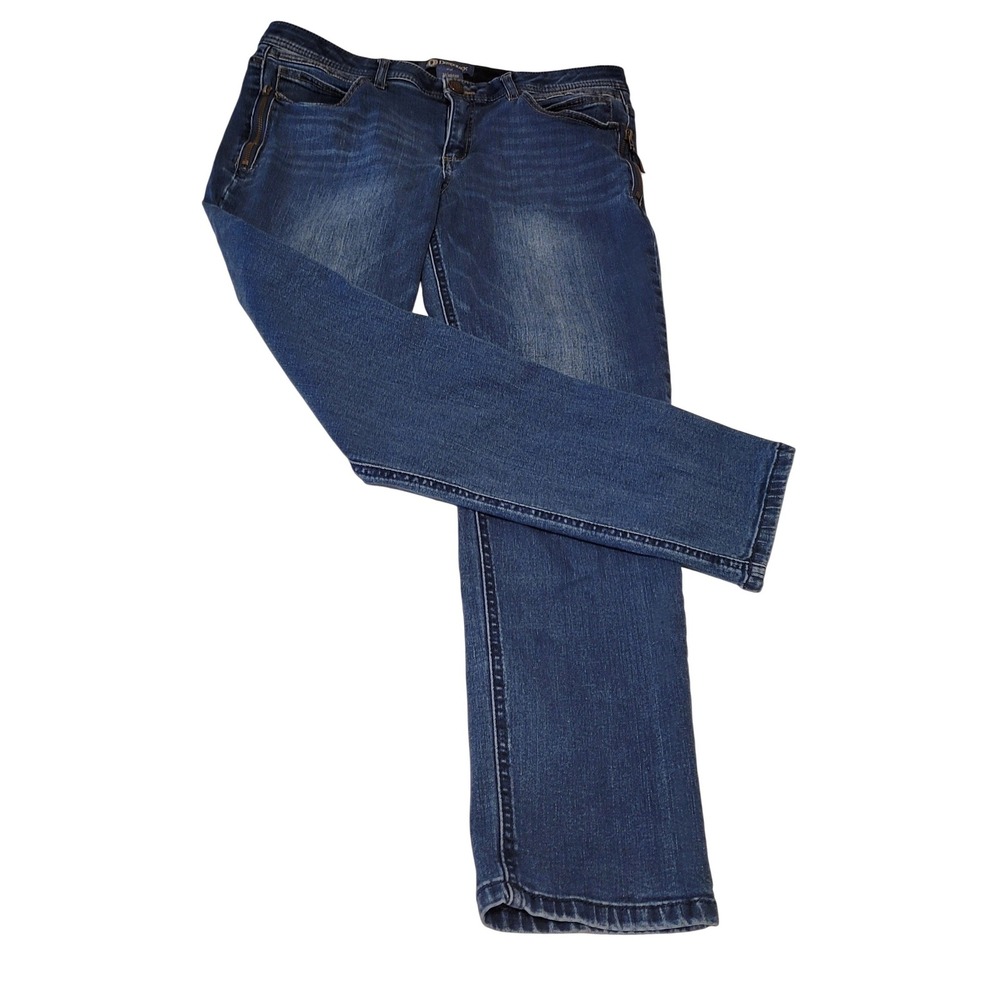 Democracy AbSolution Straight Leg Jeans Womens 12 Blue Medium Wash Side Zip